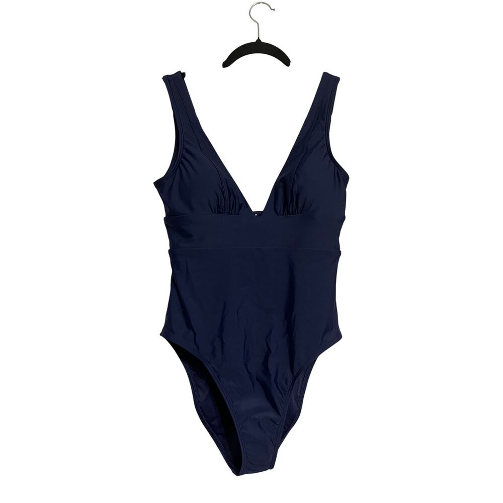 Quince Italian Plunge One-Piece Swimsuit in Deep Navy Size M NWT!